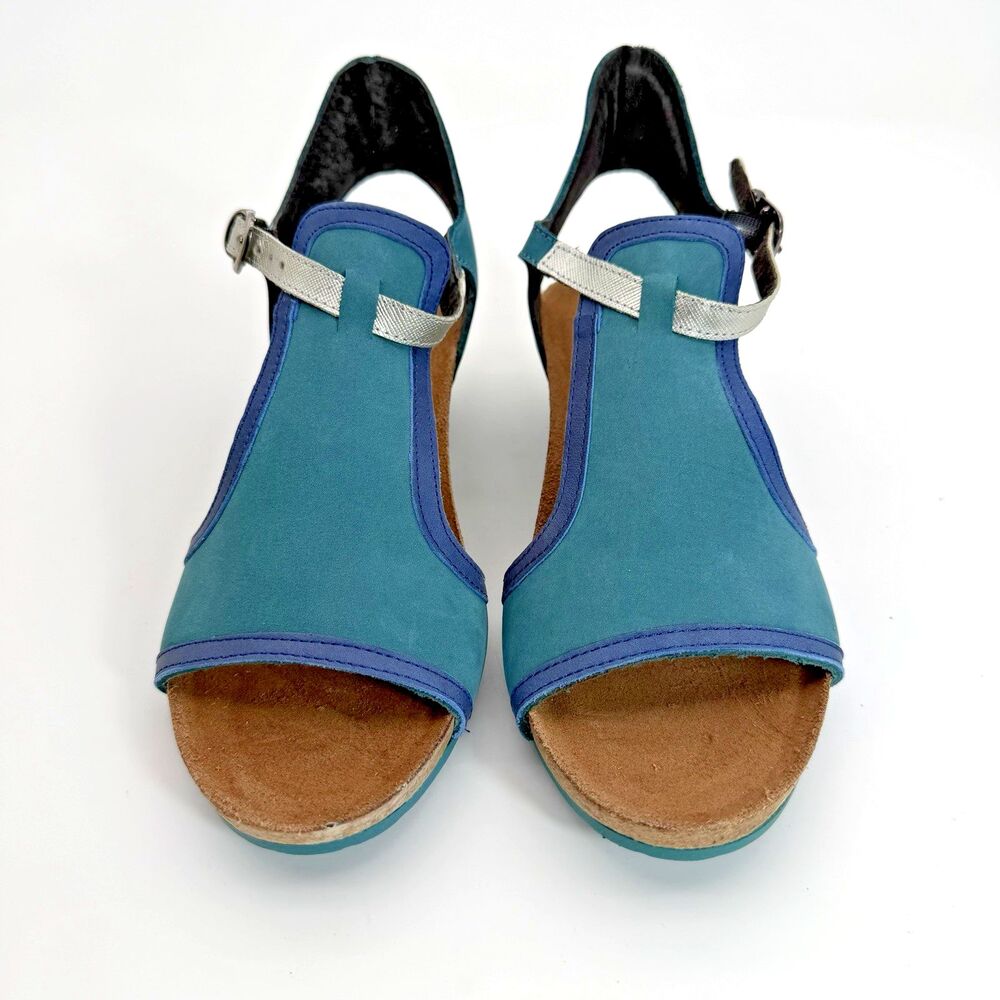 Naot Fiona Wedge Sandals 38‎ Teal Suede Leather Comfort Shoes Womens 7 Brand New - Picture 2 of 7